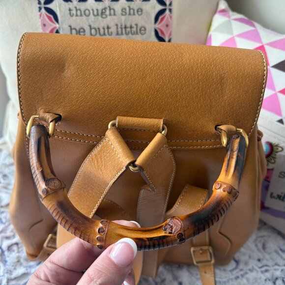 EUC GUCCI Leather Bamboo Medium Backpack with COA - Picture 13 of 16